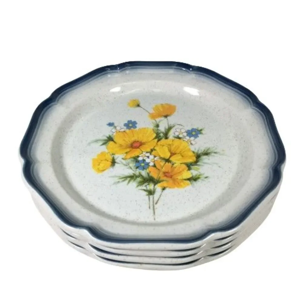 SET OF 4 Mikasa Country Club Amy Dinner Plates CA 503 Blue Yellow Floral 10 3/4